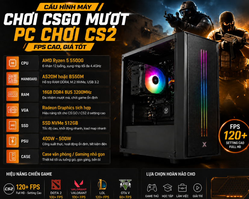 PC Ryzen 5 5500G RAM 16GB SSD 512GB&nbsp;