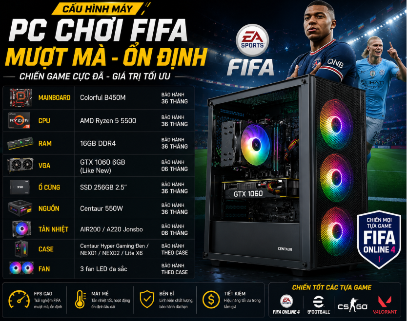 PC chơi FIFA Online 4 gi&aacute; rẻ &ndash; Ryzen 5 5500
