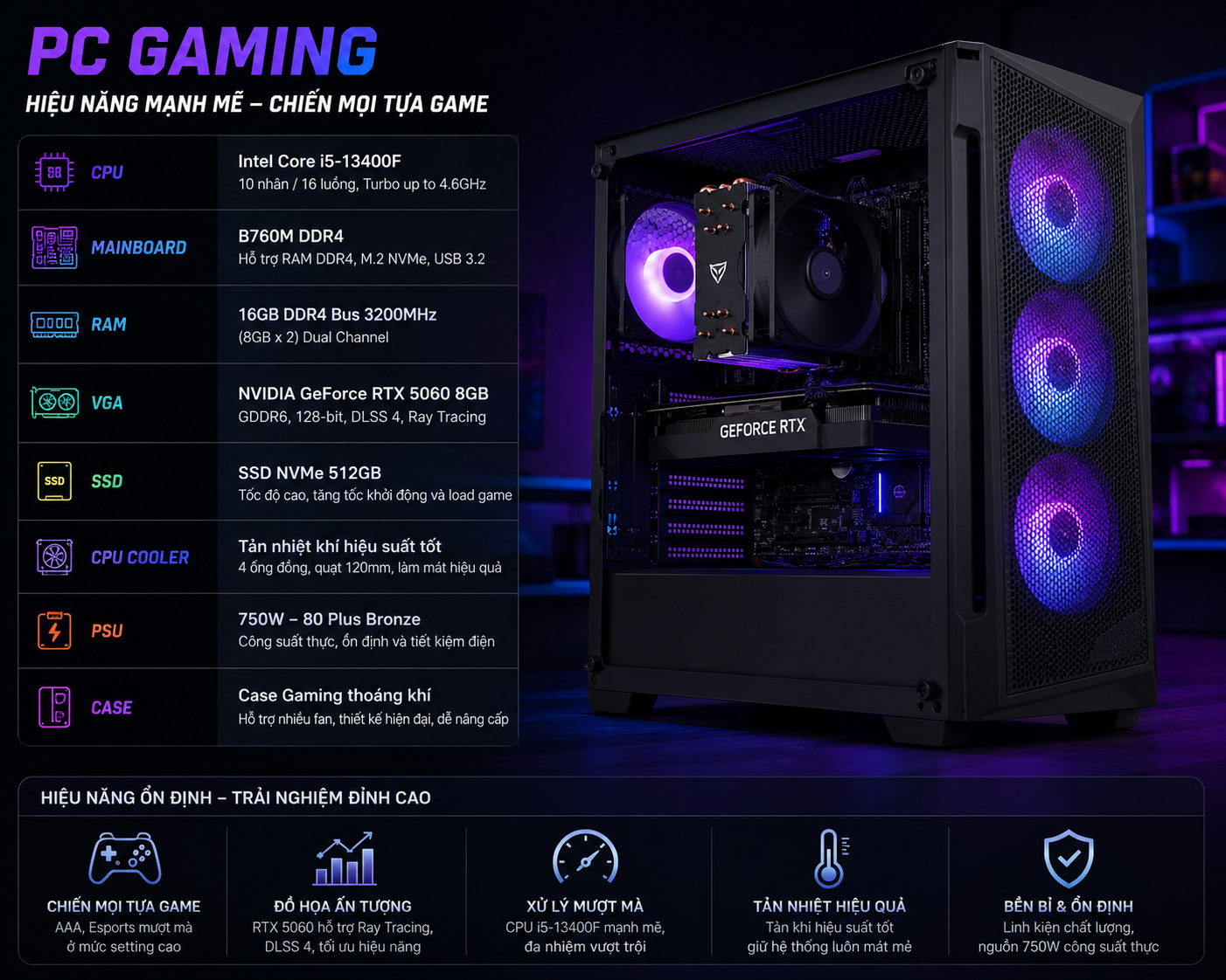 PC Gaming i5-13400F RTX 5060 8GB