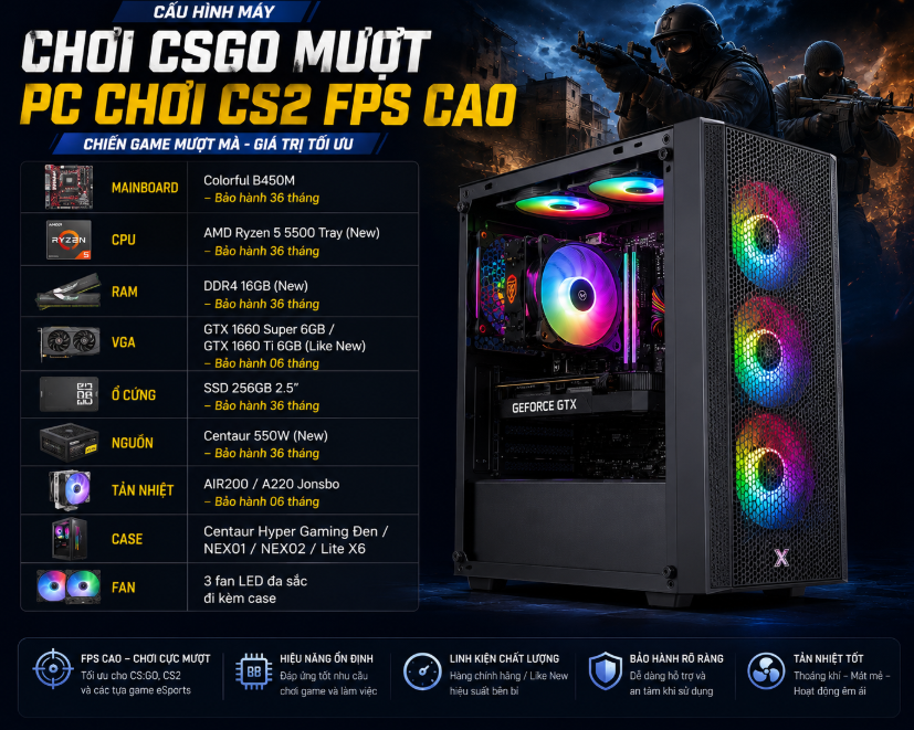 RYZEN 5 5500/A520M/16GB RAM/GTX 1660 SUPER 6GB&nbsp;