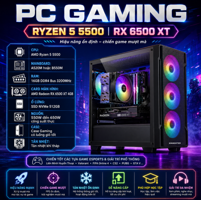 Ryzen 5 5500 v&agrave; RX 6500 XT