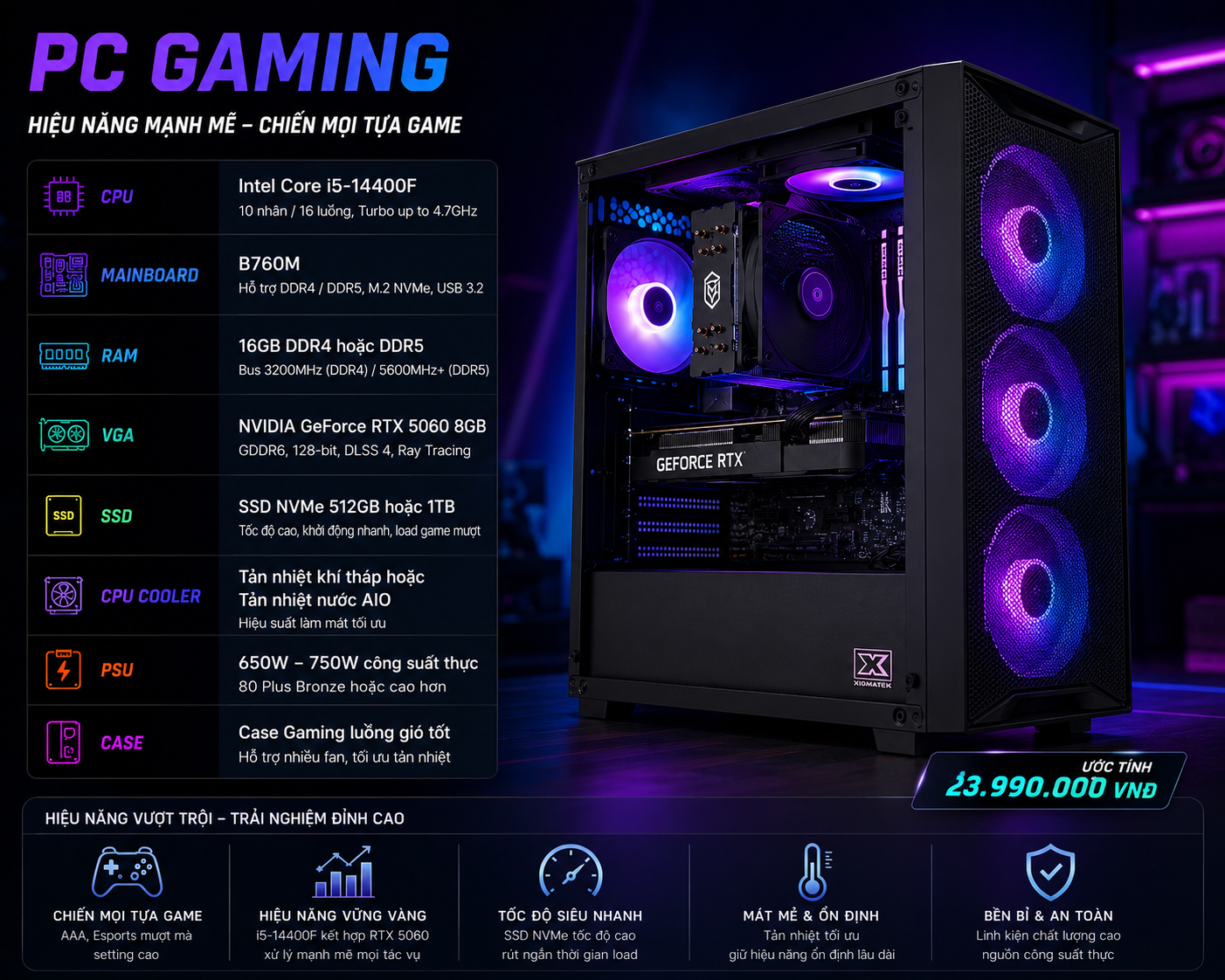 PC Gaming i5-14400F RTX 5060 8GB