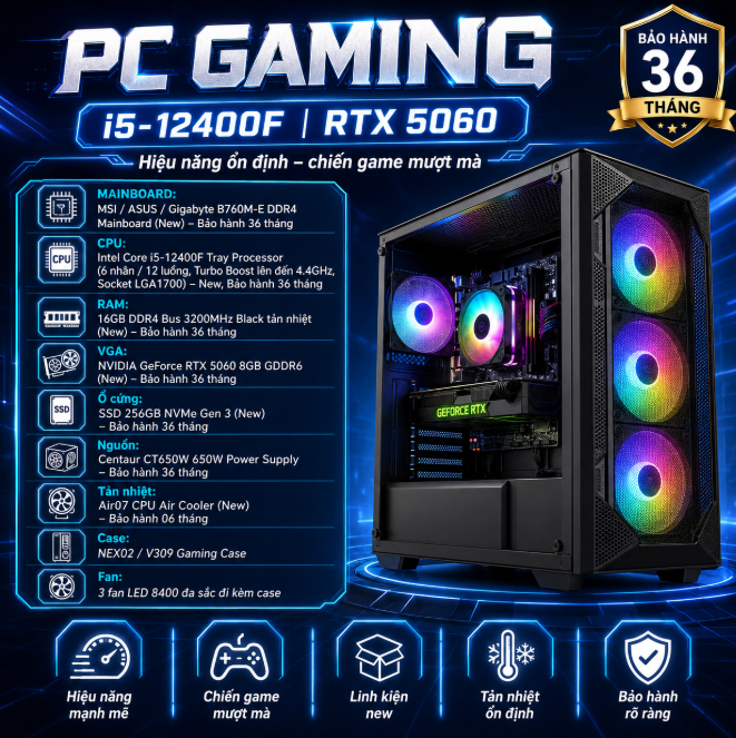 PC Gaming Intel Core i5-12400F RTX 5060 8GB&nbsp;