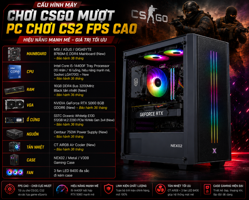 PC Gaming Intel Core i5-14400F RTX 5060 8GB&nbsp;